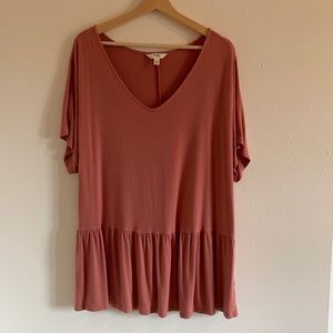 Blush V-Neck Shirt with Ruffled Hem (Women’s 1X)